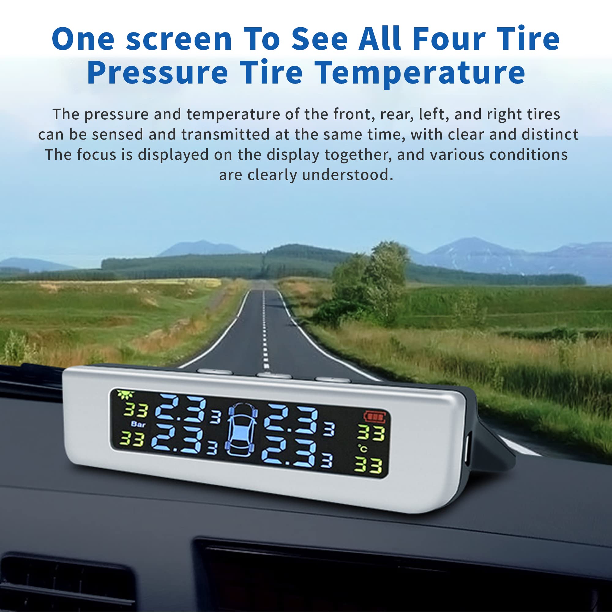 STHIRA Tyre Pressure Monitor Tpms For Cars, Solar Car Tyre Pressure Monitoring System For Car With 4 External Sensors, Tire Pressure Monitor With 3 Digital Accrate Real-Time LCD Display, 0-51PSI STHIRA Tyre Pressure Monitor Tpms For Cars, Solar Car Tyre Pressure Monitoring System For Car With 4 External Sensors, Tire Pressure Monitor With 3 Digital Accrate Real-Time LCD Display, 0-51PSI